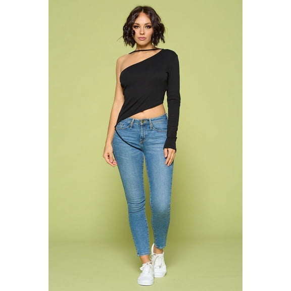 Solid Color One Shoulder Off Top L