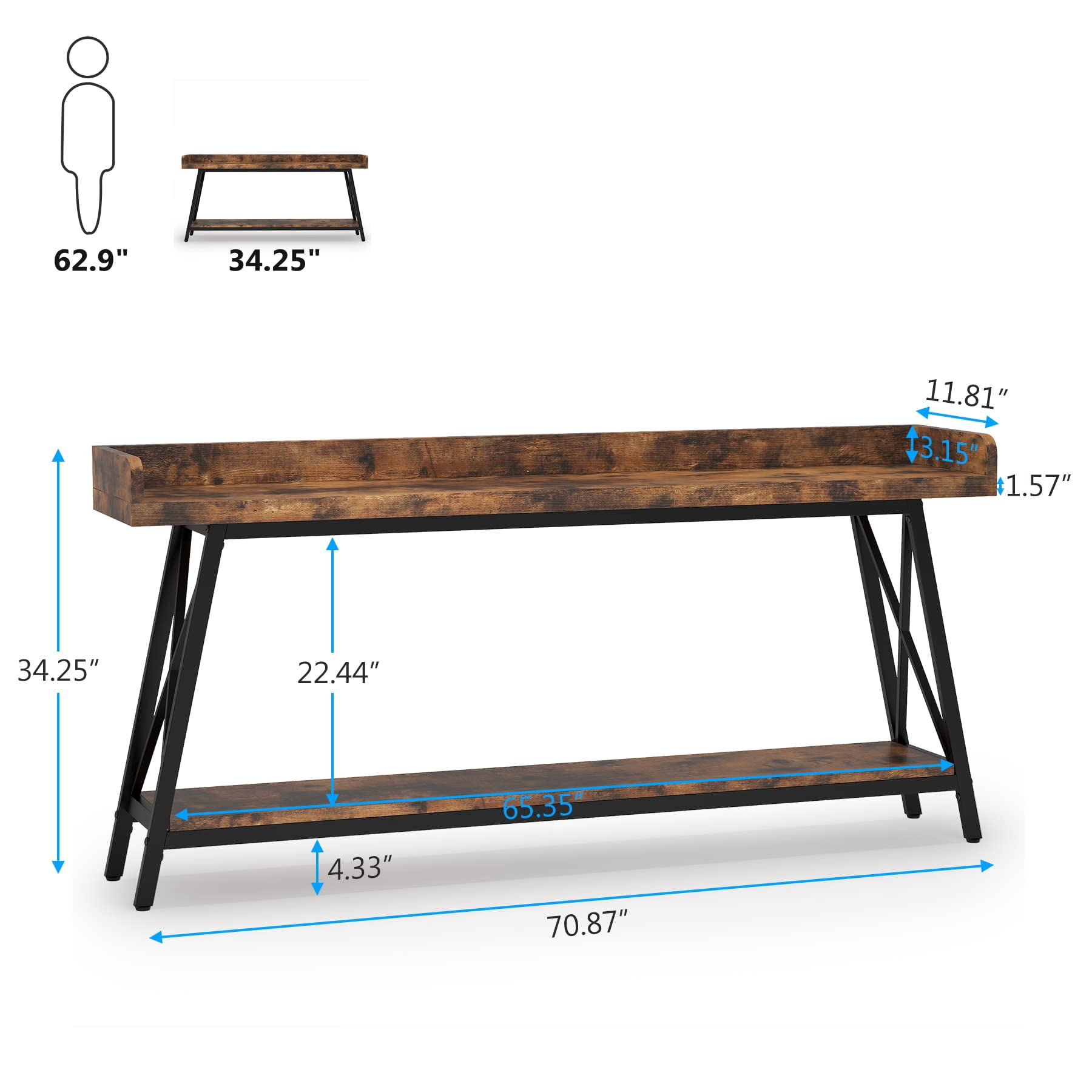 Tribesigns 70.9 inch Long Console Table Behind Sofa Couch, Industrial Entryway Table for Living Room Brown