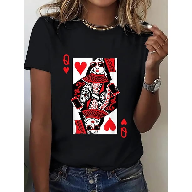 Funny Poker Pattern Printing, Short Sleeve T-shirt For Leisure, Comfort Fit Top, Women's Activewear Tee For Adult, Men, Women, Teen, Teenager, Adolescent, Youth