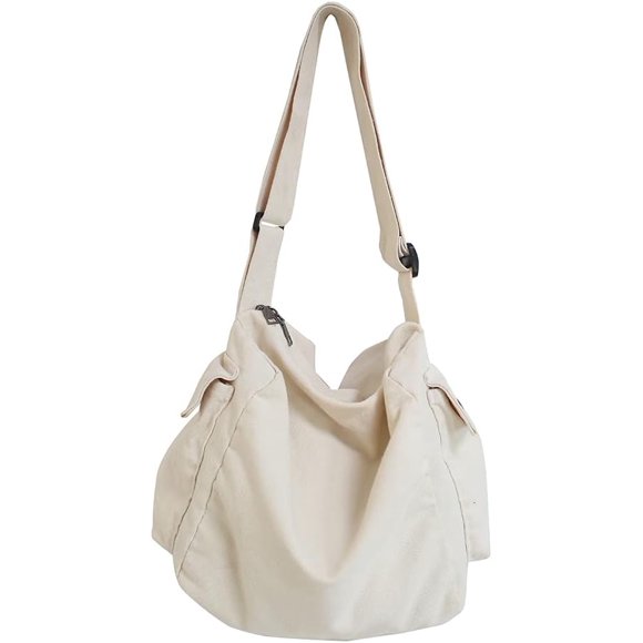 JQWSVE Canvas Messenger Bag Large Hobo Crossbody Bag with Multiple Pockets Canvas Shoulder Tote Bag for Women and Men