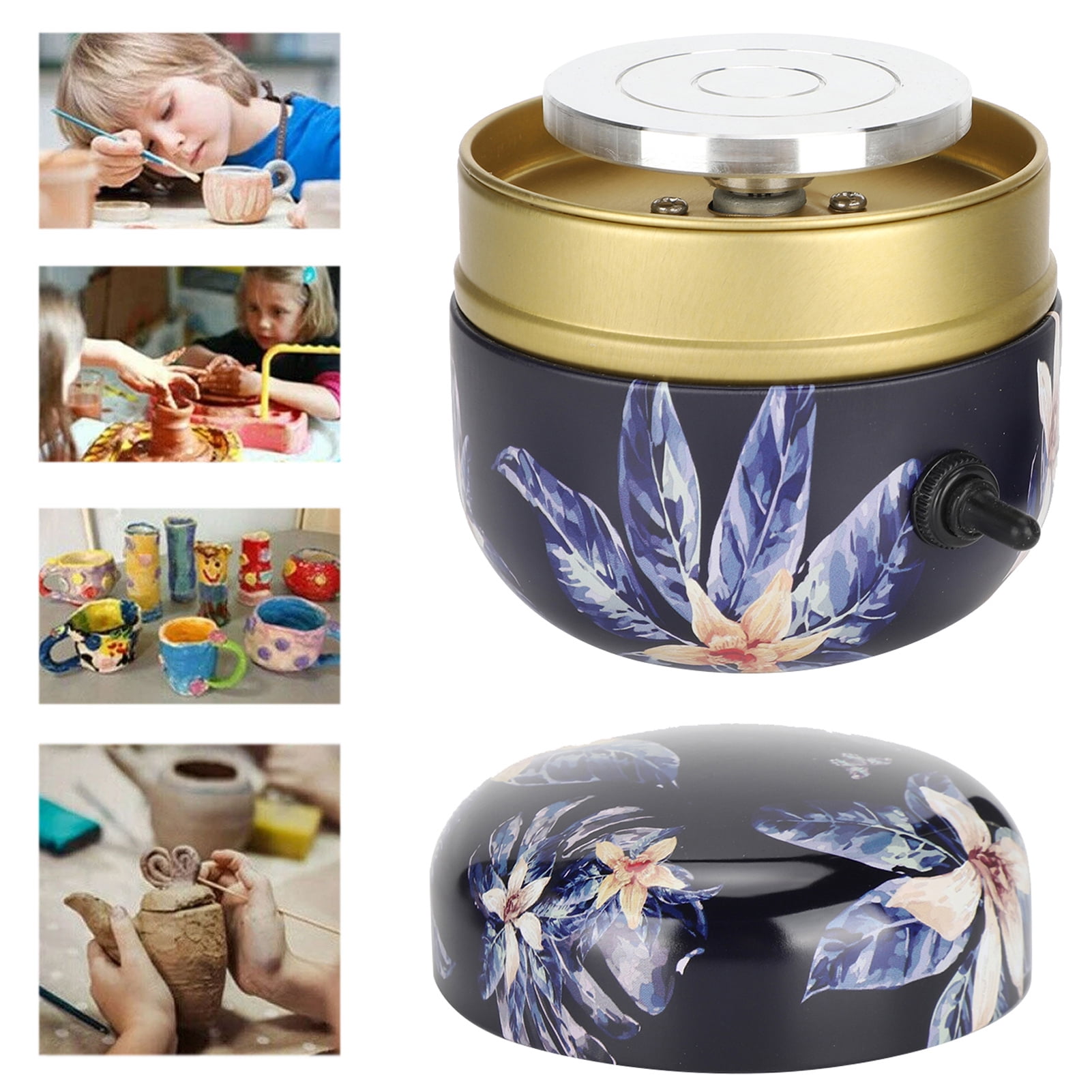Suodoka Mini Electric Pottery Wheel Machine 30W Potter's Wheel Ceramic Tool with 8-Piece Sculpting Set for Kids Adults DIY Crafts, Wide Voltage 110-240V, Silver Multicolor UK Plug