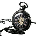 thumbnail image 3 of ESS Black Case Half Hunter Pocket Watch Gold Stainless Steel Case Mens Pendant, 3 of 6