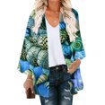 thumbnail image 2 of Patlollav Winter Womens Floral Print Puff Sleeve Kimono Cardigan Loose Chiffon Cover Up Casual Blouse Tops, 2 of 6