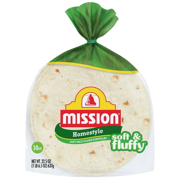 Mission Soft & Fluffy Homestyle Flour Tortillas, Soft Taco Size, 10 Count