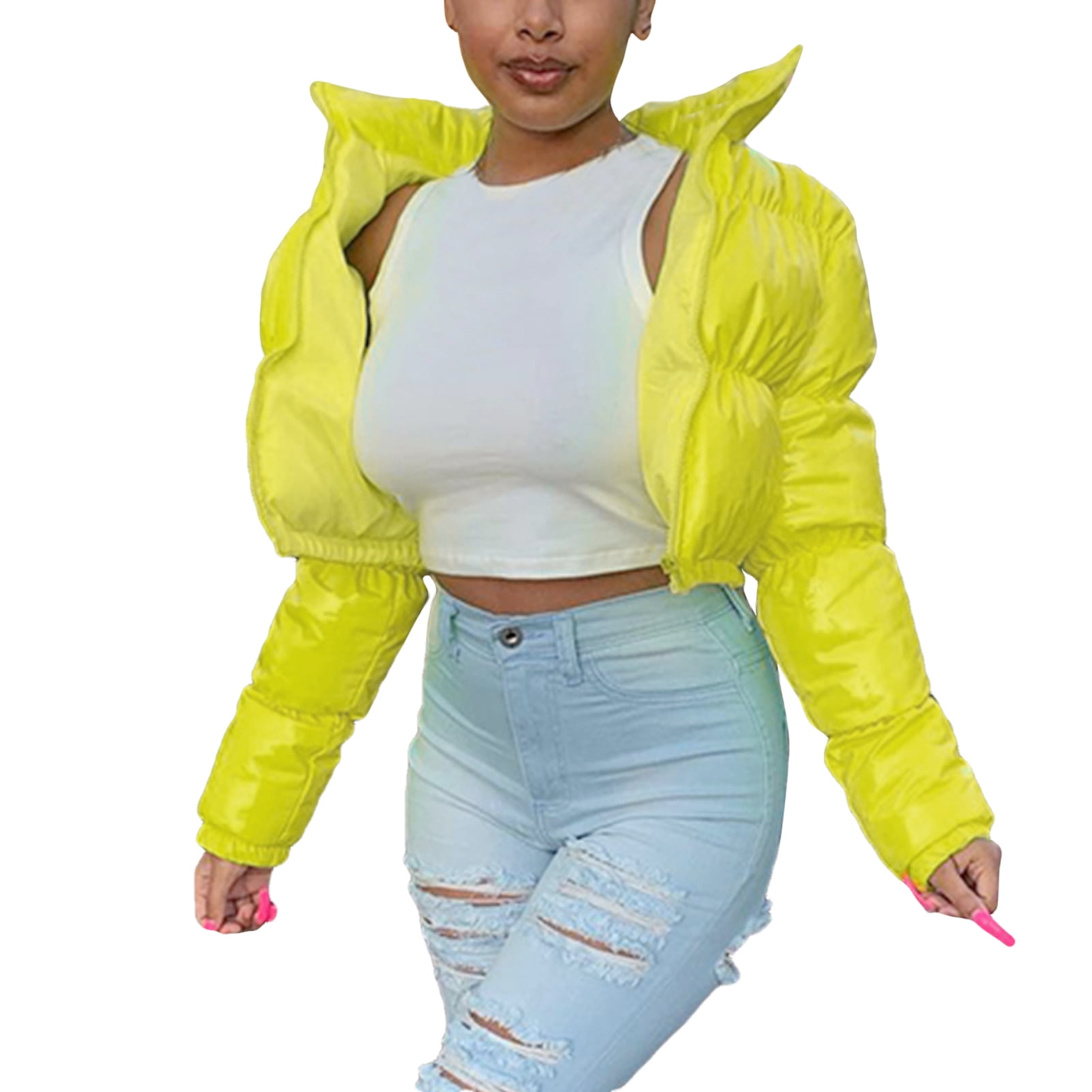 shiny cropped puffer jacket