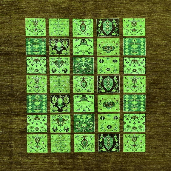 Ahgly Company Indoor Square Abstract Green Modern Area Rugs, 4' Square