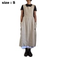 thumbnail image 2 of Vestido de mujer Casual Suelto Sólido Pinafore Tirantes Largos Delantal Algodón Lino Vestidos Generales con Bolsillos, 2 of 5