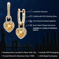 thumbnail image 2 of Gem Stone King 18K Yellow Gold Plated Silver Yellow Citrine and White Created Sapphire Dangle Earrings for Women (1.80 Cttw, Gemstone November Birthstone, Heart Shape 6MM), 2 of 5