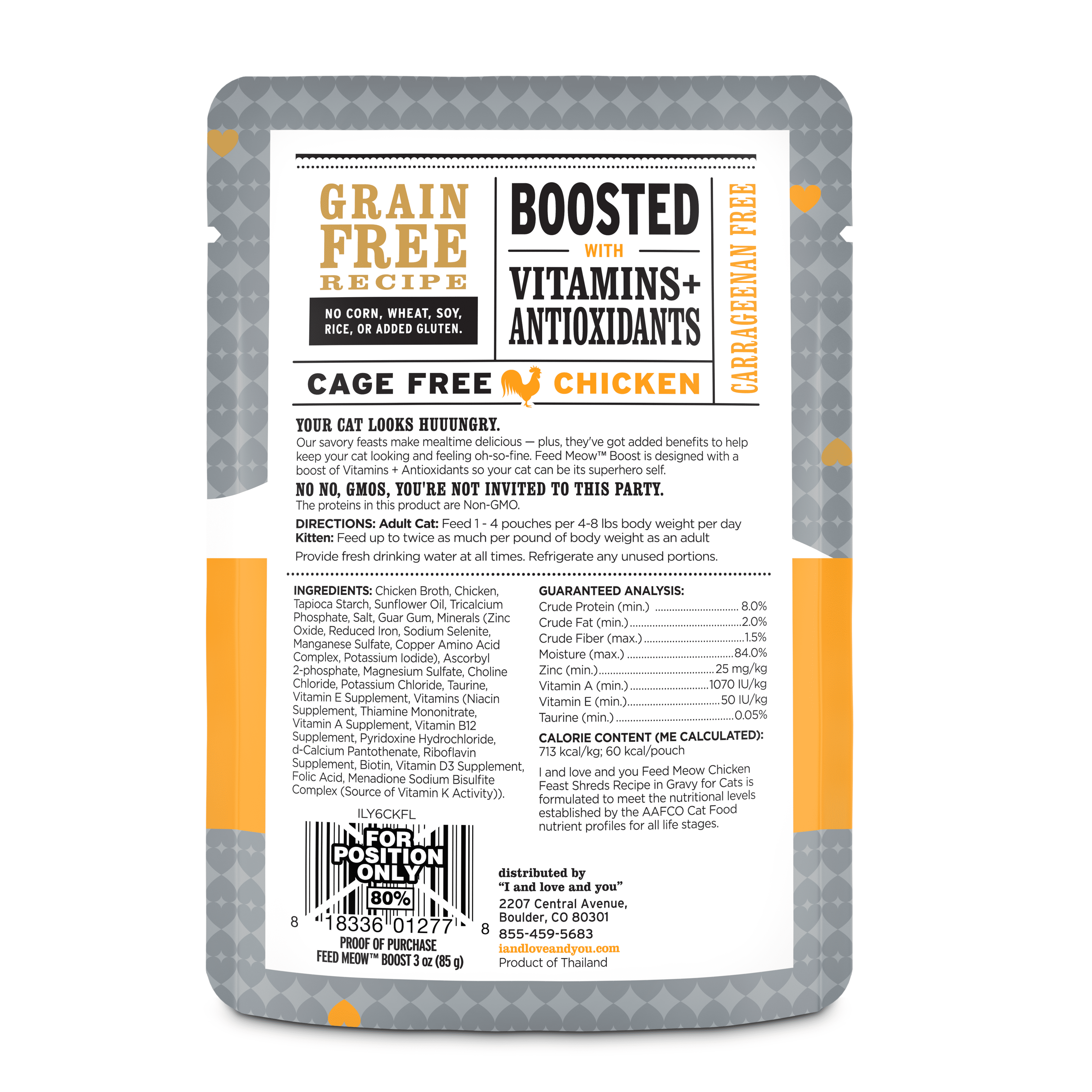 "I and love and you" Feed Meow Wet Cat Food, Boost Formula with Chicken, Complete and Balanced Meal, 3oz Pouch - product image