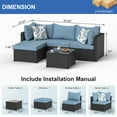 thumbnail image 6 of Phonjoroo 5PCS Patio Furniture Sets All Weather Outdoor Sectional Sofa Manual Weaving Wicker Rattan Outdoor Conversation Set with With Cushion And Glass Table, Light Blue, 6 of 7