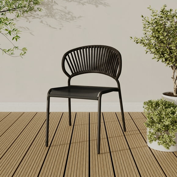 HOMETRENDS Elora Steel Outdoor Stacking Chair, Black