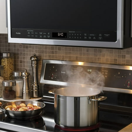 GE - 1.7 Cu. Ft. Over-the-Range Sensor Fingerprint Resistant Microwave Oven - Stainless steel