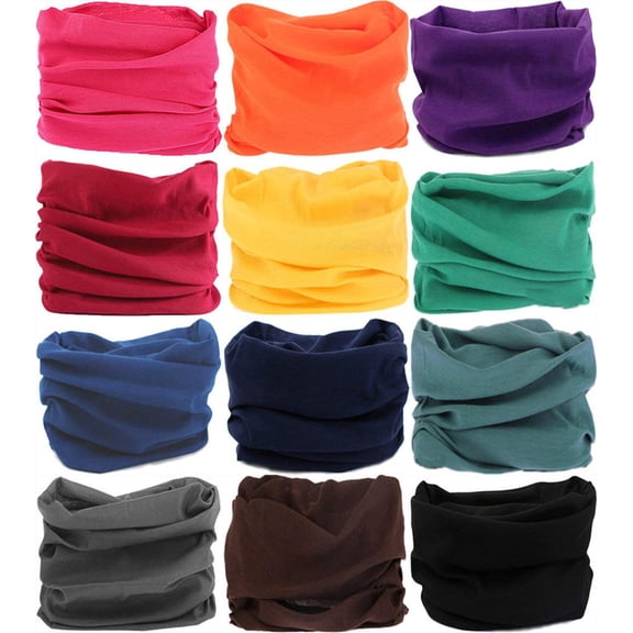 12pcs Neck Gaiter Headband Headwear Head Wrap Face Mask, Magic Scarf Bandana for Men and Women