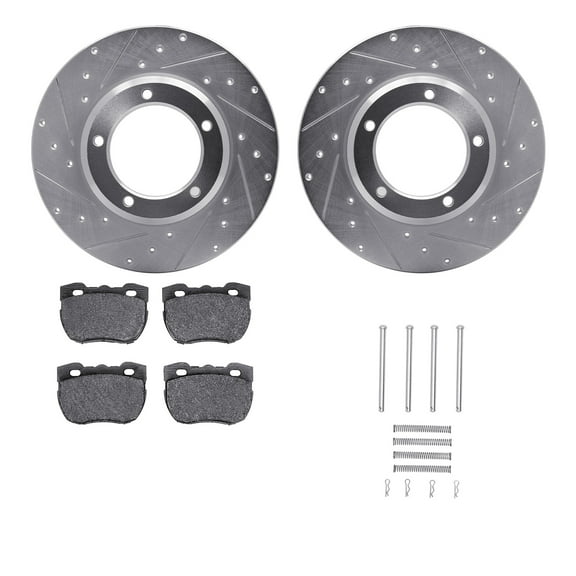 Dynamic Friction Company Front Brake Rotors-Drilled and Slotted-Silver with 5000 Advanced Brake Pads includes Hardware 7512-11007
