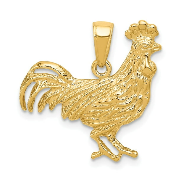 Million Charms 14k Yellow Gold Rooster Pendant Com - Gold Rooster Pendant