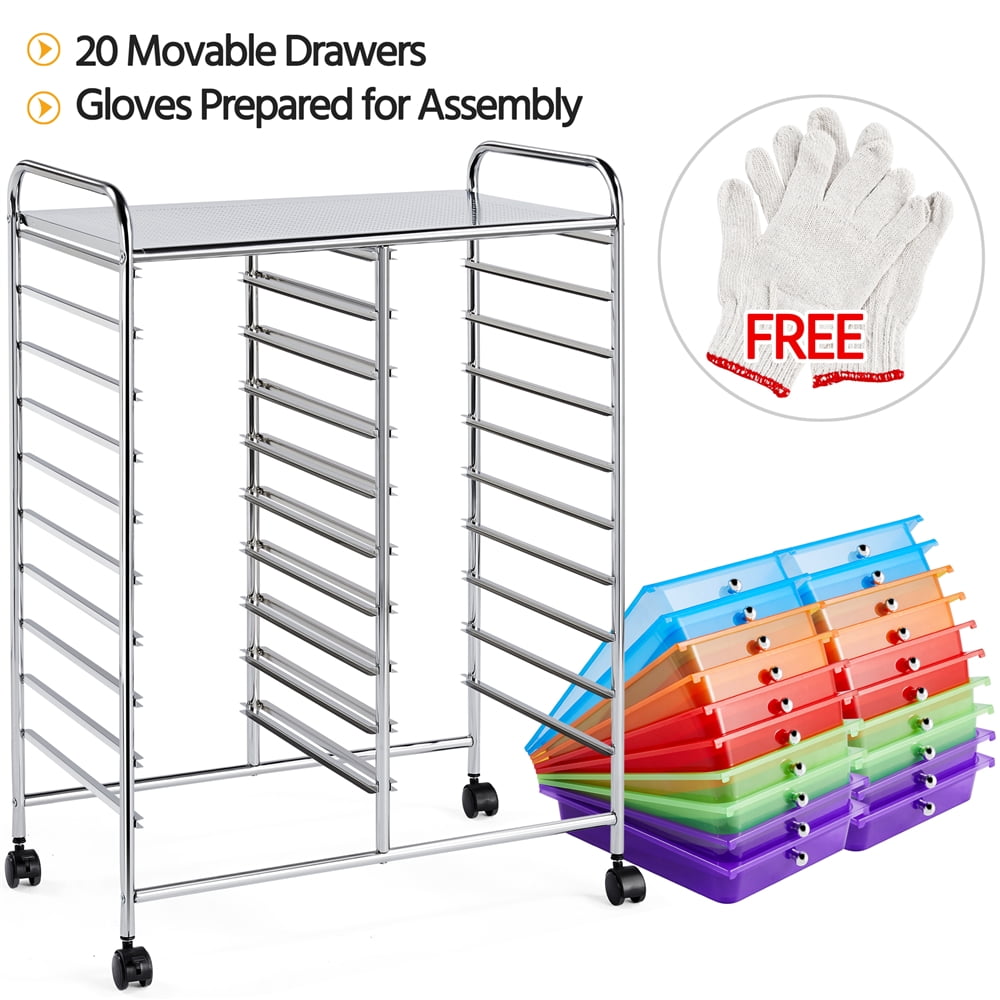 Alden Design 20-Drawer Metal Frame Storage Cart Rolling Bin with Lockable Wheels, Multicolor
