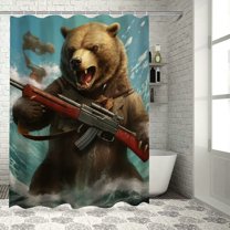 Shiartex  Funny Cool Humor Shower Curtain for Men Adults Ocean Summer Shark Bear Riding Surfing Animal Beach Blue Waves Boys Waterproof Polyester Fabric Bathroom Bathtub 69x72