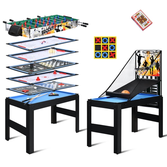 RayChee 48" Multi Game Tables 15-in-1 Combo Tabletop w/Foosball, Air Hockey, Pool, Ping Pong, Basketball, Chess, Poker, Bowling, Shuffleboard for Family Fun
