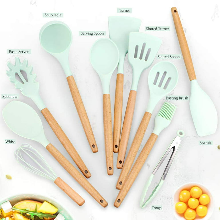Silicone Kitchen Cooking Utensil Set, EAGMAK 16PCS Kitchen Utensils Spatula  Set with Stainless Steel Stand for Nonstick Cookware, BPA Free Non-Toxic  Cooking Utensils, Kitchen Tools Gift (Mint Green) 