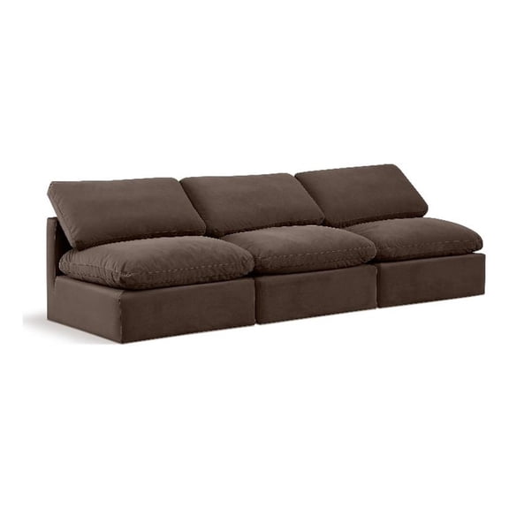 Meridian Furniture Indulge 105" Contemporary Velvet Modular Sofa in Brown