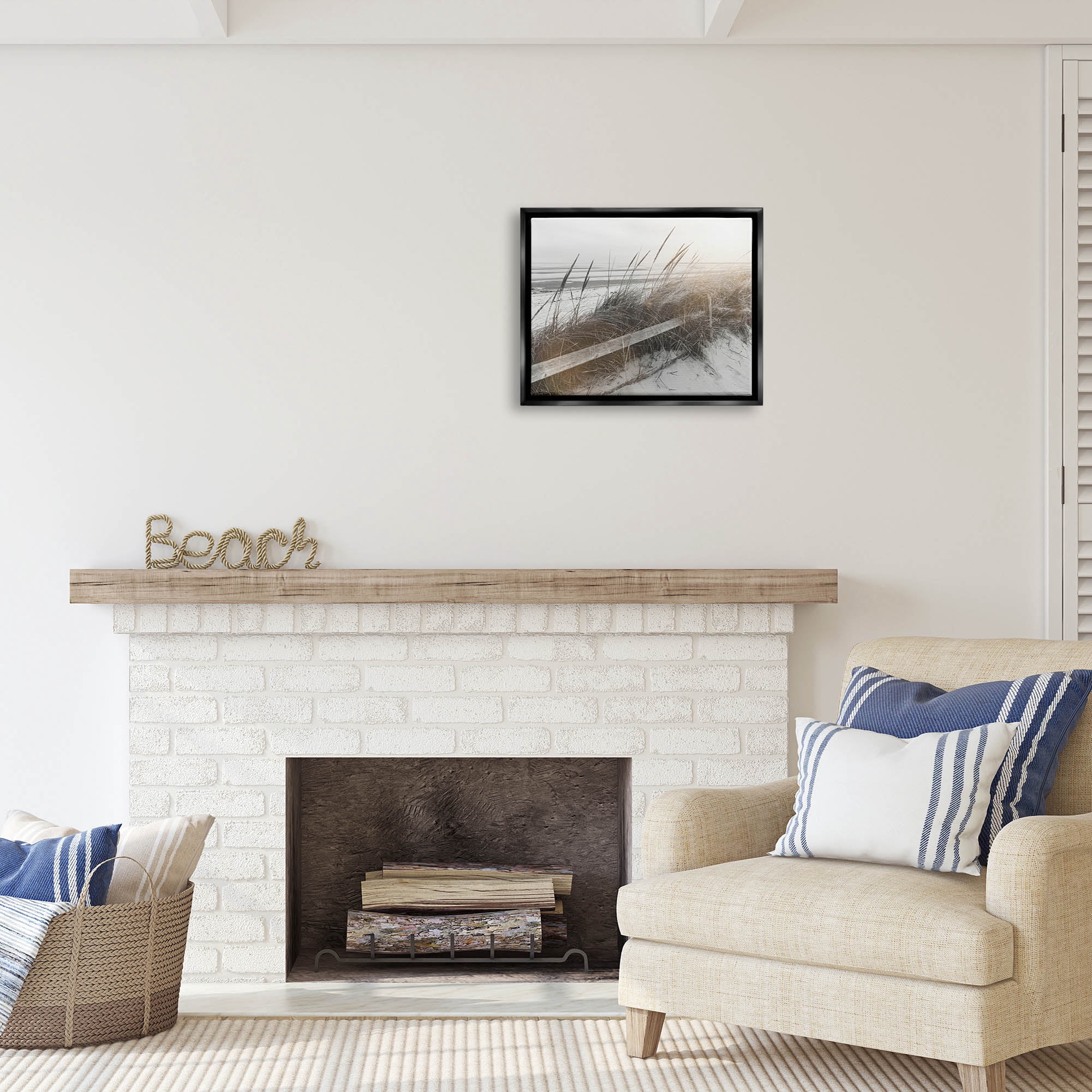 Stupell Industries Beach Reeds Photography Coastal Photography Black Floater Framed Art Print Wall Art