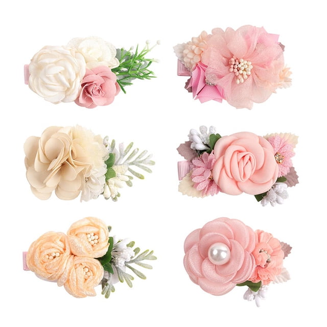 Pinza para el pelo con flores para niñas, 6 piezas de accesorios para el pelo con flores