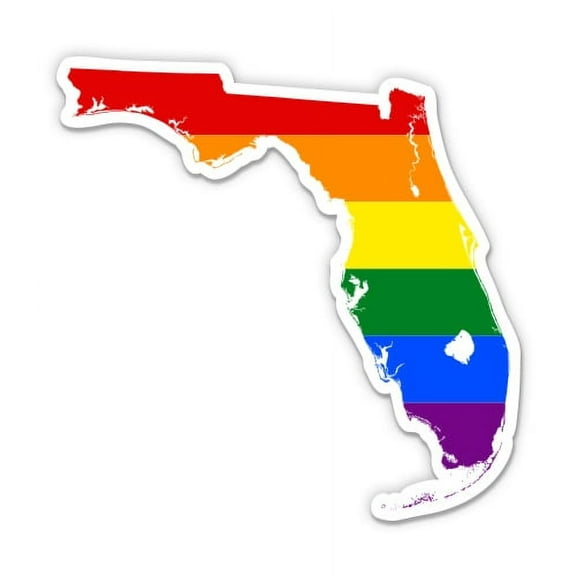 Florida Gay Flag State Shape Rainbow Pride LGBT - 3" Vinyl Sticker - For Car Laptop I-Pad Phone Helmet Hard Hat - Waterproof Decal