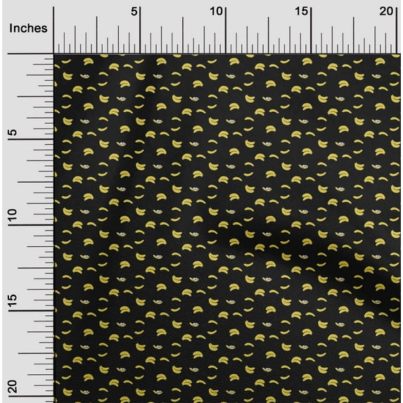 oneOone Cotton Jersey Black Fabric Dog & Banana Fruits Sewing Material Print Fabric By The Yard 58 Inch Wide
