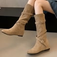 thumbnail image 5 of Fnooota Women's Knee High Boots, PU Casual Round Toe Non Slip Fall Winter Shoes Khaki Size 7.5, 5 of 5