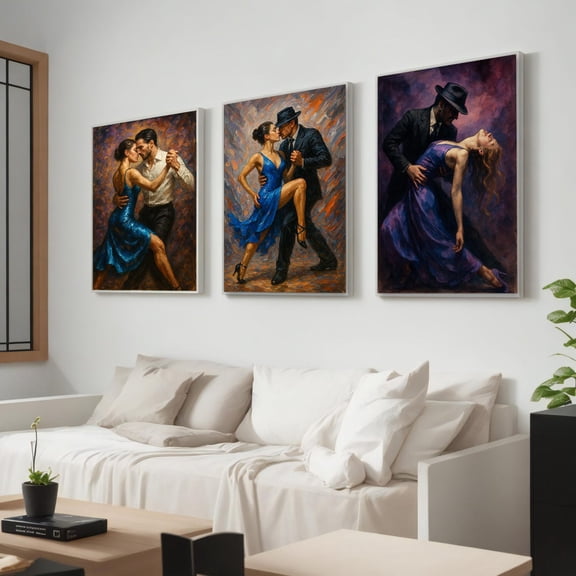 UNFFRAMED Tango Dance Set Of 3, Passionate Ballroom Couple Art In Blue And Purple, Ready To Hang For Romantic Wall Decor Set 3 Prints 8x12