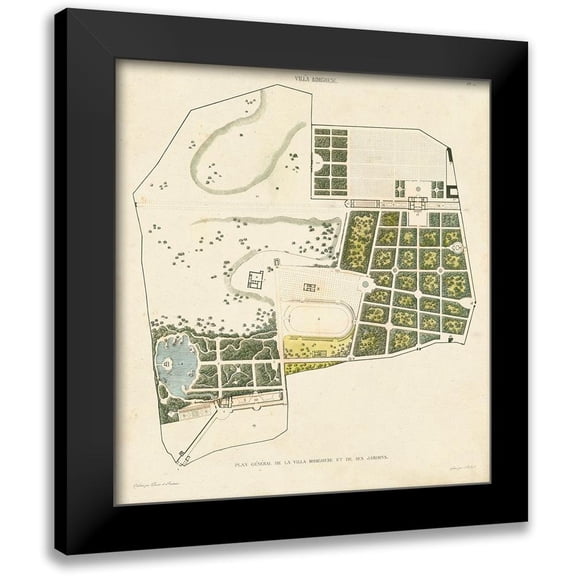 Baltard 12x13 Black Modern Framed Museum Art Print Titled - Plan General de la Villa Borghese