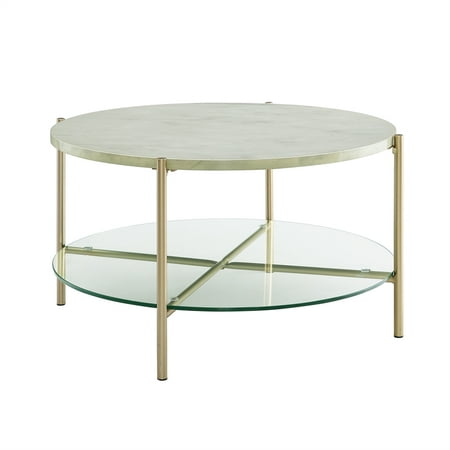 32 Inch Round Coffee Table With White Faux Marble And Gold Legs 32 Inch Round Coffee Table With White Faux Marble And Gold Legs
