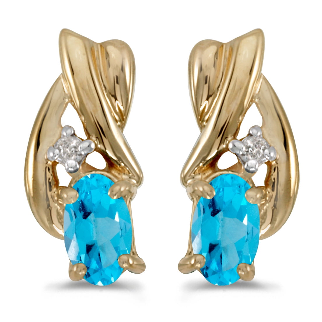 9ct Yellow Gold 1.95ct Oval Blue Topaz and Diamond Stud Earrings Front