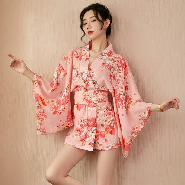 Lencería sexy, presentadora de kimono japonés, uniforme sexy, talla grande, kimono sexy con escote en V profundo, pasión en discoteca