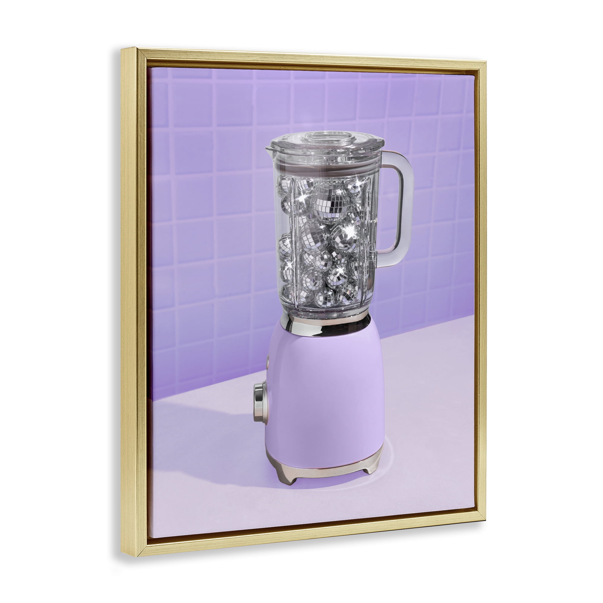 Stupell Industries Disco Drink Blender over Purple Gold Framed Floater Canvas Wall Art, design by LISH Creative