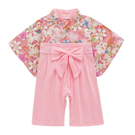 

Baby Girls Floral Spring Summer Long Sleeve Bow Tie Japanese Kimono 1 PC Romper Jumpsuit Japanese Style Gender Neutral Baby Stuff Boy Bodysuit