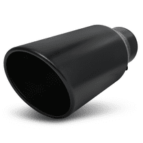 M-AUTO 5"Inlet 6"Outlet Stainless Steel 15"Exhaust Muffler Tip Straight-Through Round Diagonal Cut Black Roll Tip