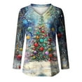 thumbnail image 4 of Women's Plus Size Christmas V-Neck T-Shirt - Snowman Santa Tree Print Long Sleeve Blouse, Breathable Loose Holiday Top for Parties/Gifting, 4 of 4