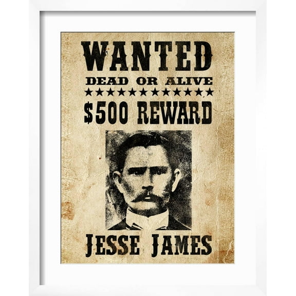 Art.com Jesse James Wanted Advertisement Art Print, White Frame Wall Art, 17" x 21"