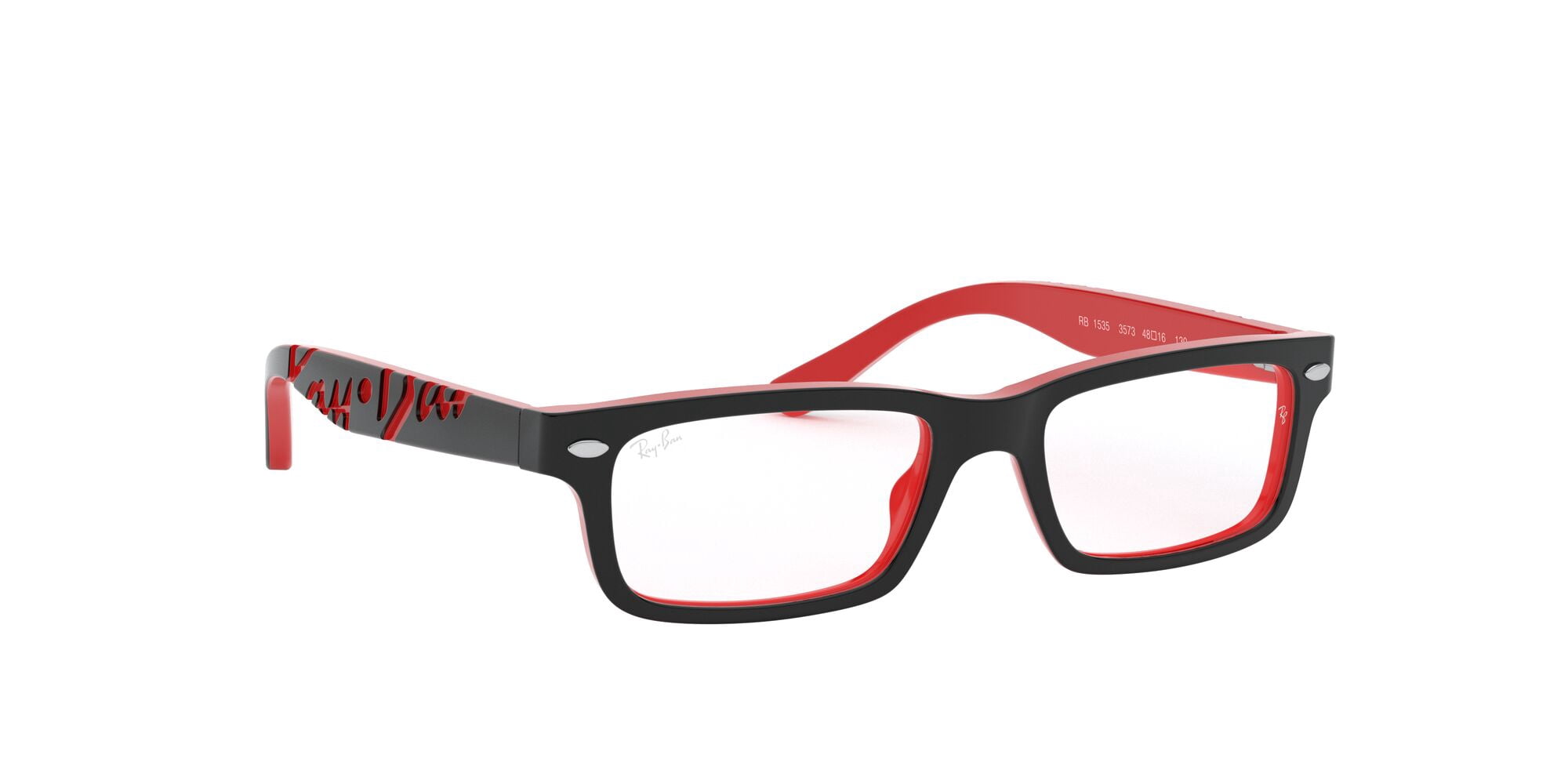Ray-Ban Youth Size 48 0RY1535 Prescription Eyeglasses with Case, Black on Red/Demo Lens