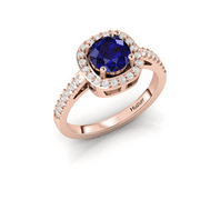 September Square Blue Sparkle Halo Rose Gold Plated Ring