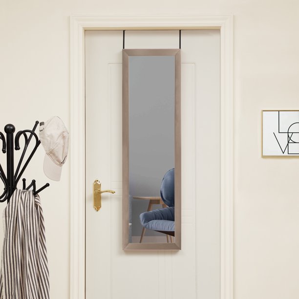 Naomi Home Full Length Over The Door Hanging Mirror for Long Door, Wall, FloorColor Champagne