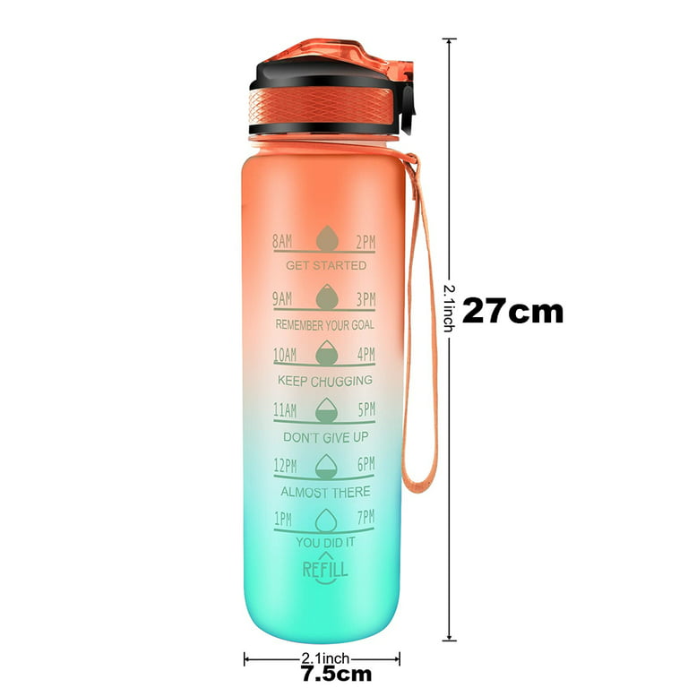LOHILL 2000ml Motivational Outdoor Water Bottle with Time Marker and Straw BFA-FREE Leakproof Tritan Bpasports Bottle GreenPurple
