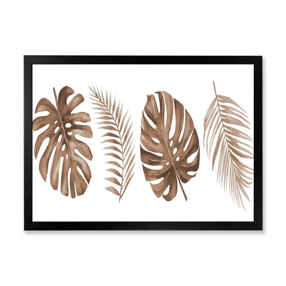 Designart 'Tropical Palm and Monstera Leaf In Terracotta' Traditional Framed Art Print