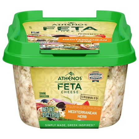 Athenos Mediterranean Herb Crumbled Feta Cheese 6 oz, Refrigerated, Plastic Tub