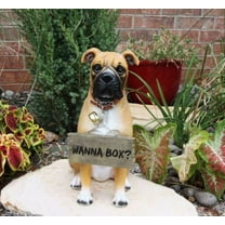 Ebros Large Adorable Fawn Boxer Garden Greeter Statue With Jingle Collar 13.25" Tall