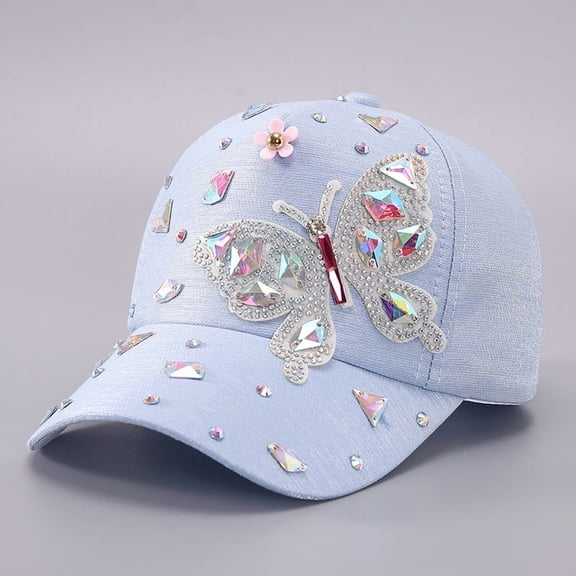 Women Colorful Rhinestone Baseball Cap, Butterfly Sequins Sun Protection Duckbill Hat Fashion Casual Outdoor Visor Hat