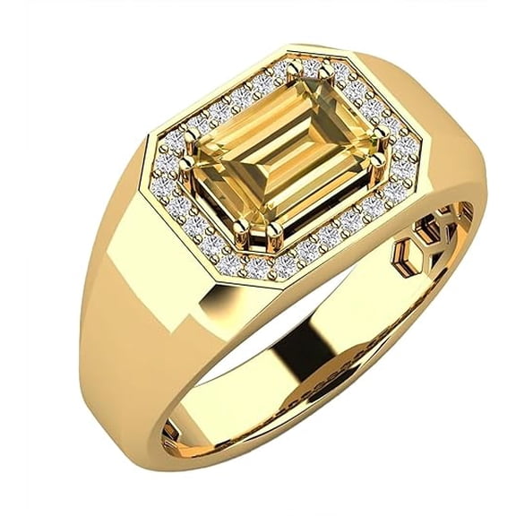 NYS Jewellers 2.00 Ct Emerald Cut Yellow Citrine Mens Wedding Ring 14k Yellow Gold Finish-4.5