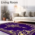 thumbnail image 2 of ODIKA 5'x7' Machine Washable Non-Slip Area Rug, Victorian Damask Flourish with Ornate Scrollwork Embellishments High Traffic Rug with Pad, Purple, 729666, 2 of 8