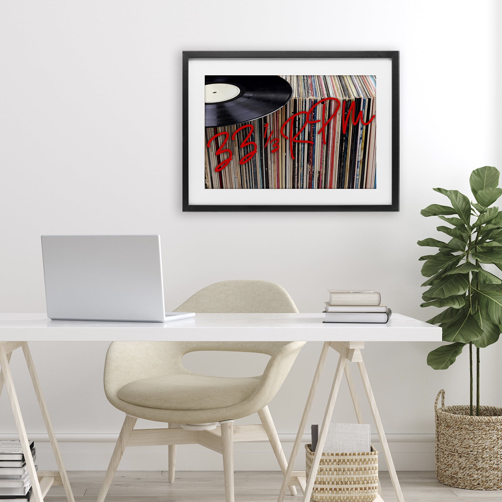 Stupell Industries Vinyl Record Stack Collection Black Framed Print Under Glass, design by Lil' Rue